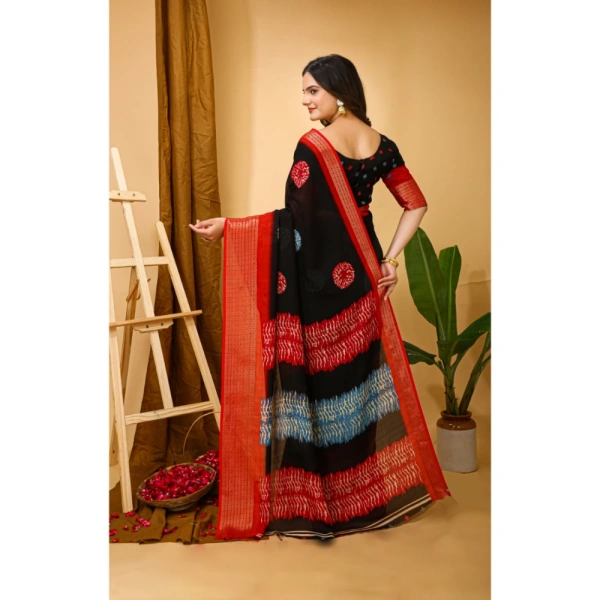 Generic Women's Soft Blooming Marshmallow Fabric Kalamkari Printed Saree With Unstitched Blouse 5.5Mtr (Black) - Black