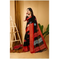 Generic Women's Soft Blooming Marshmallow Fabric Kalamkari Printed Saree With Unstitched Blouse 5.5Mtr (Black) - Black