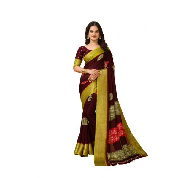 Generic Women's Soft Blooming Marshmallow Fabric Kalamkari Printed Saree With Unstitched Blouse 5.5Mtr (Maroon) - Maroon