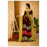 Generic Women's Soft Blooming Marshmallow Fabric Kalamkari Printed Saree With Unstitched Blouse 5.5Mtr (Maroon) - Maroon
