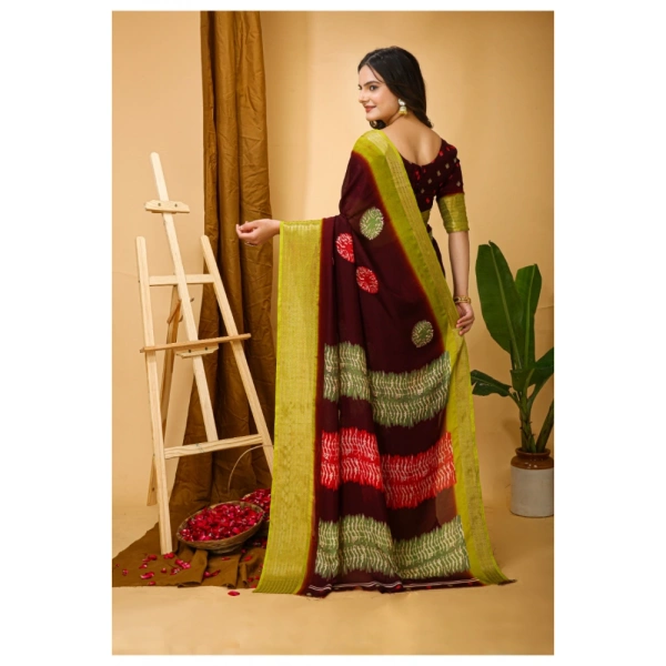 Generic Women's Soft Blooming Marshmallow Fabric Kalamkari Printed Saree With Unstitched Blouse 5.5Mtr (Maroon) - Maroon