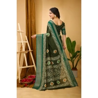 Generic Women's Soft Blooming Marshmallow Fabric Kalamkari Printed Saree With Unstitched Blouse 5.5Mtr (Green) - Green