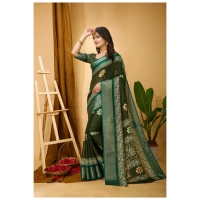 Generic Women's Soft Blooming Marshmallow Fabric Kalamkari Printed Saree With Unstitched Blouse 5.5Mtr (Green) - Green