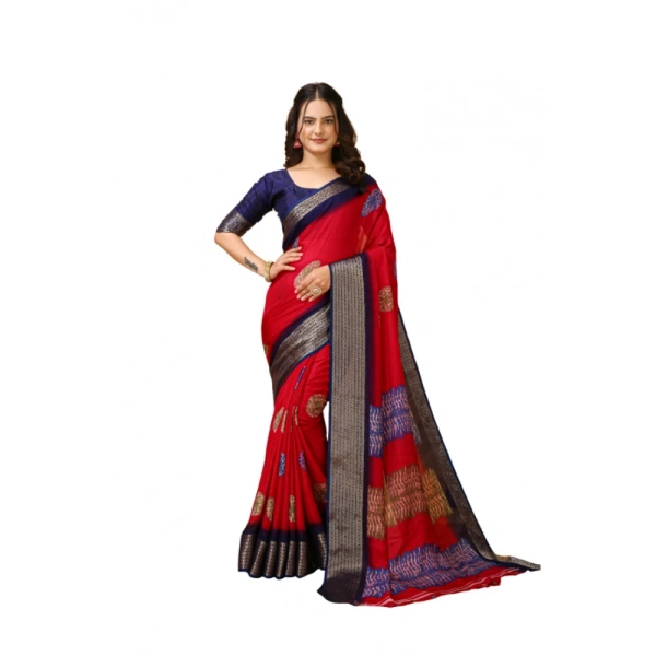 Generic Women's Soft Blooming Marshmallow Fabric Kalamkari Printed Saree With Unstitched Blouse 5.5Mtr (Red) - Red