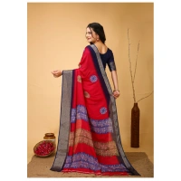 Generic Women's Soft Blooming Marshmallow Fabric Kalamkari Printed Saree With Unstitched Blouse 5.5Mtr (Red) - Red