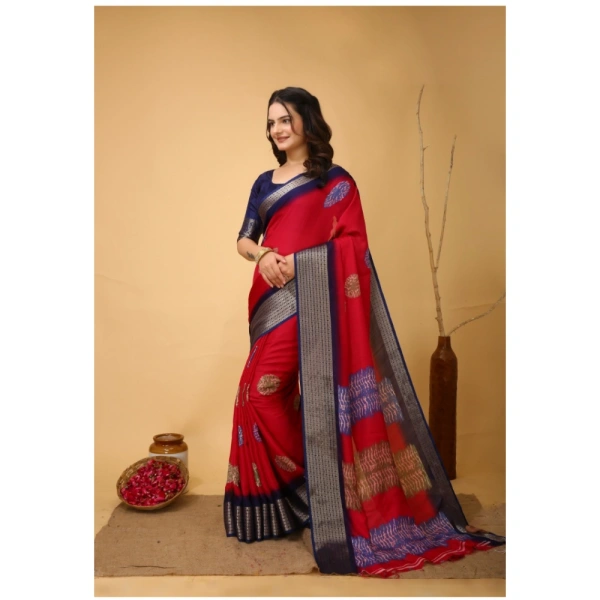 Generic Women's Soft Blooming Marshmallow Fabric Kalamkari Printed Saree With Unstitched Blouse 5.5Mtr (Red) - Red