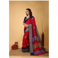 Generic Women's Soft Blooming Marshmallow Fabric Kalamkari Printed Saree With Unstitched Blouse 5.5Mtr (Red) - Red