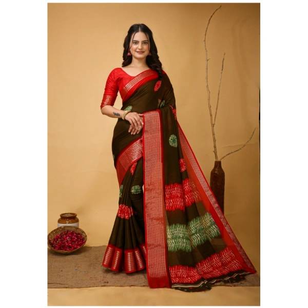 Generic Women's Soft Blooming Marshmallow Fabric Kalamkari Printed Saree With Unstitched Blouse 5.5Mtr (Mehendi) - Mehendi