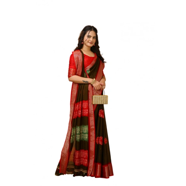 Generic Women's Soft Blooming Marshmallow Fabric Kalamkari Printed Saree With Unstitched Blouse 5.5Mtr (Mehendi) - Mehendi