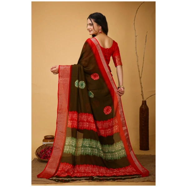 Generic Women's Soft Blooming Marshmallow Fabric Kalamkari Printed Saree With Unstitched Blouse 5.5Mtr (Mehendi) - Mehendi