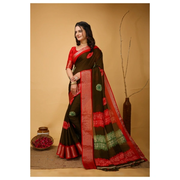 Generic Women's Soft Blooming Marshmallow Fabric Kalamkari Printed Saree With Unstitched Blouse 5.5Mtr (Mehendi) - Mehendi