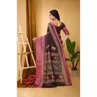Generic Women's Soft Blooming Marshmallow Fabric Kalamkari Printed Saree With Unstitched Blouse 5.5Mtr (Maroon) - Maroon