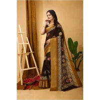 Generic Women's Soft Blooming Marshmallow Fabric Kalamkari Printed Saree With Unstitched Blouse 5.5Mtr (Brown) - Brown