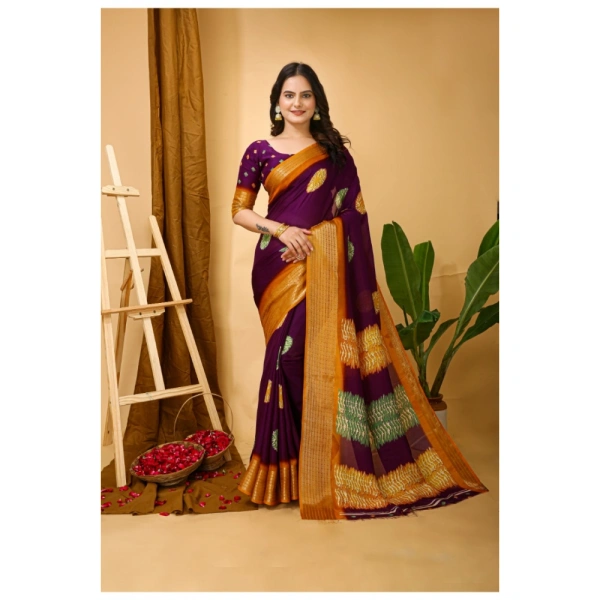 Generic Women's Soft Blooming Marshmallow Fabric Kalamkari Printed Saree With Unstitched Blouse 5.5Mtr (Wine) - Wine