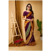 Generic Women's Soft Blooming Marshmallow Fabric Kalamkari Printed Saree With Unstitched Blouse 5.5Mtr (Wine) - Wine