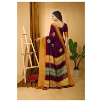 Generic Women's Soft Blooming Marshmallow Fabric Kalamkari Printed Saree With Unstitched Blouse 5.5Mtr (Wine) - Wine