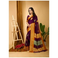 Generic Women's Soft Blooming Marshmallow Fabric Kalamkari Printed Saree With Unstitched Blouse 5.5Mtr (Wine) - Wine