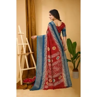 Generic Women's Soft Blooming Marshmallow Fabric Kalamkari Printed Saree With Unstitched Blouse 5.5Mtr (Red) - Red