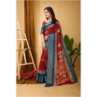 Generic Women's Soft Blooming Marshmallow Fabric Kalamkari Printed Saree With Unstitched Blouse 5.5Mtr (Red) - Red