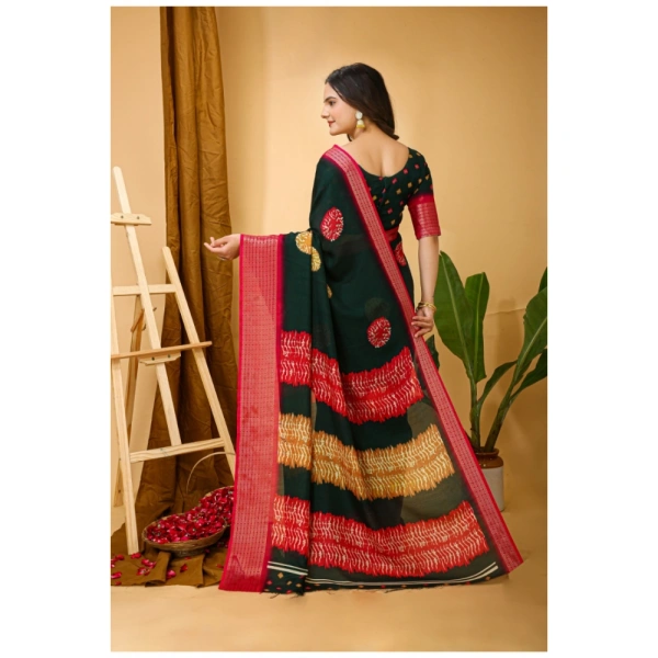 Generic Women's Soft Blooming Marshmallow Fabric Kalamkari Printed Saree With Unstitched Blouse 5.5Mtr (Green) - Green