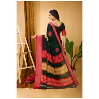 Generic Women's Soft Blooming Marshmallow Fabric Kalamkari Printed Saree With Unstitched Blouse 5.5Mtr (Green) - Green