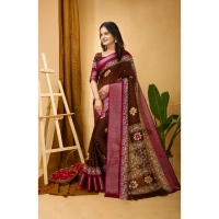 Generic Women's Soft Blooming Marshmallow Fabric Kalamkari Printed Saree With Unstitched Blouse 5.5Mtr (Maroon) - Maroon