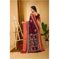 Generic Women's Soft Blooming Marshmallow Fabric Kalamkari Printed Saree With Unstitched Blouse 5.5Mtr (Wine) - Wine
