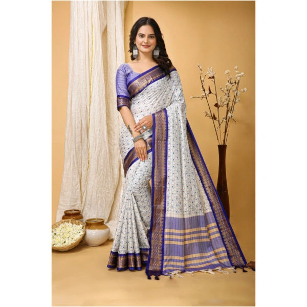 Generic Women's Soft Cotton Silk Printed Saree With Unstitched Blouse 5.5Mtr (Purple) - Purple