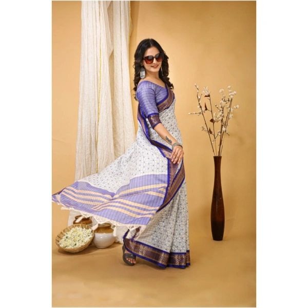 Generic Women's Soft Cotton Silk Printed Saree With Unstitched Blouse 5.5Mtr (Purple) - Purple