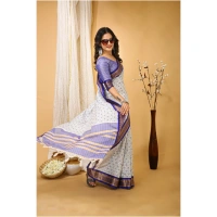 Generic Women's Soft Cotton Silk Printed Saree With Unstitched Blouse 5.5Mtr (Purple) - Purple