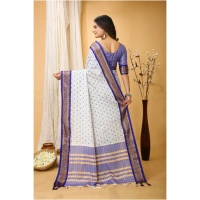 Generic Women's Soft Cotton Silk Printed Saree With Unstitched Blouse 5.5Mtr (Purple) - Purple