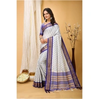 Generic Women's Soft Cotton Silk Printed Saree With Unstitched Blouse 5.5Mtr (Purple) - Purple