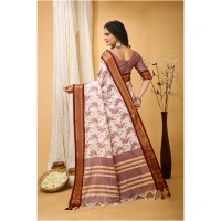 Generic Women's Soft Cotton Silk Printed Saree With Unstitched Blouse 5.5Mtr (Maroon) - Maroon
