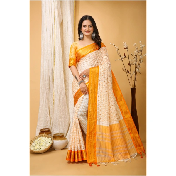 Generic Women's Soft Cotton Silk Printed Saree With Unstitched Blouse 5.5Mtr (Yellow) - Yellow