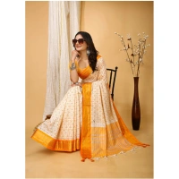 Generic Women's Soft Cotton Silk Printed Saree With Unstitched Blouse 5.5Mtr (Yellow) - Yellow