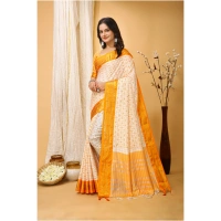 Generic Women's Soft Cotton Silk Printed Saree With Unstitched Blouse 5.5Mtr (Yellow) - Yellow