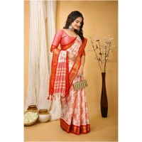 Generic Women's Soft Cotton Silk Printed Saree With Unstitched Blouse 5.5Mtr (Red) - Red