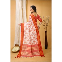 Generic Women's Soft Cotton Silk Printed Saree With Unstitched Blouse 5.5Mtr (Red) - Red