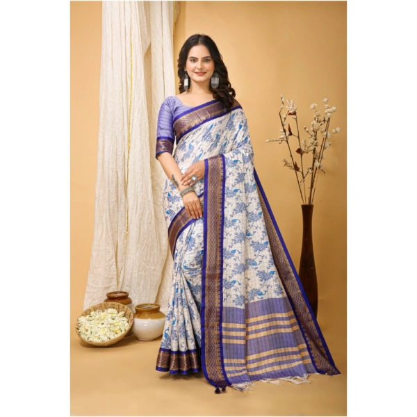 Generic Women's Soft Cotton Silk Printed Saree With Unstitched Blouse 5.5Mtr (Purple) - Purple