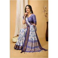 Generic Women's Soft Cotton Silk Printed Saree With Unstitched Blouse 5.5Mtr (Purple) - Purple