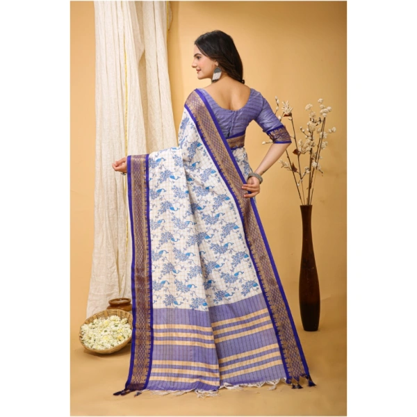 Generic Women's Soft Cotton Silk Printed Saree With Unstitched Blouse 5.5Mtr (Purple) - Purple