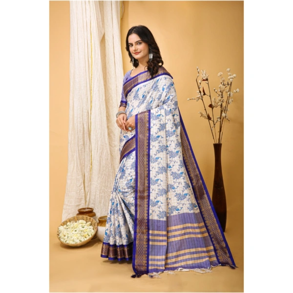 Generic Women's Soft Cotton Silk Printed Saree With Unstitched Blouse 5.5Mtr (Purple) - Purple