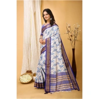 Generic Women's Soft Cotton Silk Printed Saree With Unstitched Blouse 5.5Mtr (Purple) - Purple