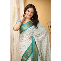 Generic Women's Soft Cotton Silk Printed Saree With Unstitched Blouse 5.5Mtr (Rama Green) - Rama Green