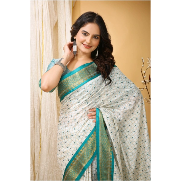 Generic Women's Soft Cotton Silk Printed Saree With Unstitched Blouse 5.5Mtr (Rama Green) - Rama Green