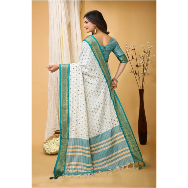 Generic Women's Soft Cotton Silk Printed Saree With Unstitched Blouse 5.5Mtr (Rama Green) - Rama Green