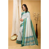 Generic Women's Soft Cotton Silk Printed Saree With Unstitched Blouse 5.5Mtr (Rama Green) - Rama Green