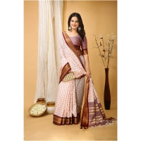 Generic Women's Soft Cotton Silk Printed Saree With Unstitched Blouse 5.5Mtr (Maroon) - Maroon