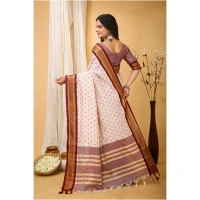 Generic Women's Soft Cotton Silk Printed Saree With Unstitched Blouse 5.5Mtr (Maroon) - Maroon