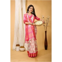 Generic Women's Soft Cotton Silk Printed Saree With Unstitched Blouse 5.5Mtr (Pink) - Pink